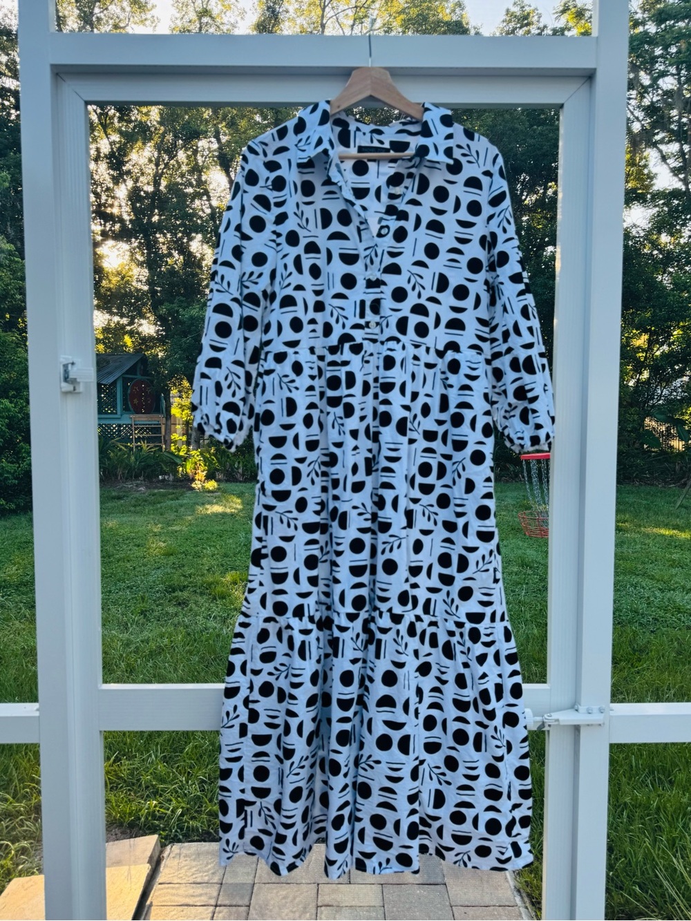 Rachel Zoe Black and White Maxi Dress with Geometric Print